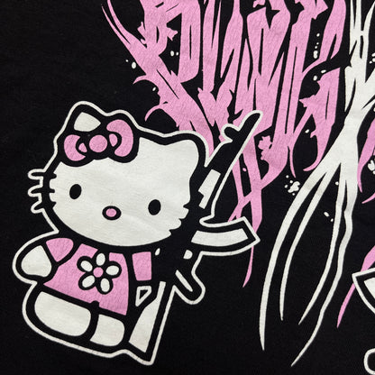 Hello Kitty Y2K Goth Graphic Crop Top T-Shirt (Дамско)