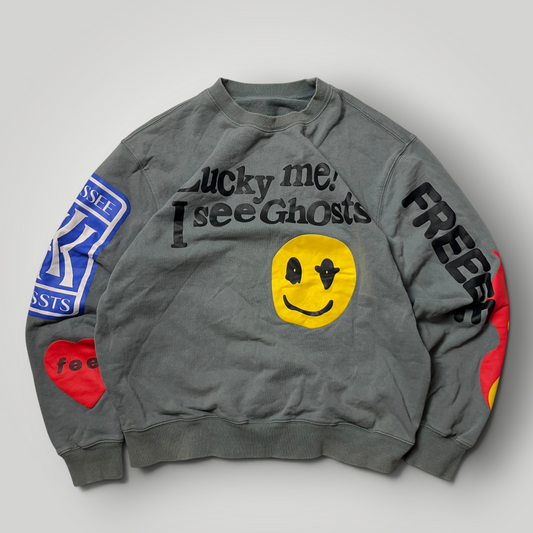 Kanye West CPFM x Kids See Ghost "Lucky Me! I See Ghosts" Heavy Cotton Y2K Boxy Fit Puff Print Graphic Sweatshirt Crewneck (Rep)