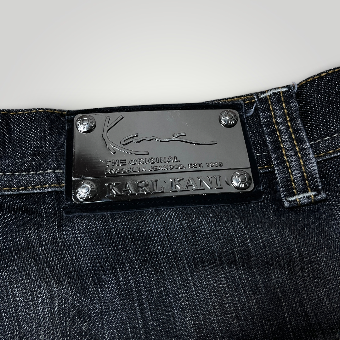 Karl Kani Vintage 2000's "Double Pocket" Wave Stitch Heavy Cotton Y2K Hip-Hop Denim Jorts