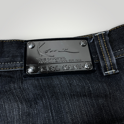Karl Kani Vintage 2000's "Double Pocket" Wave Stitch Heavy Cotton Y2K Hip-Hop Denim Jorts