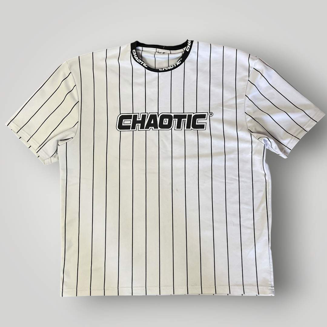FSBN "Chaotic" Y2K Lettered Striped Jersey T-Shirt