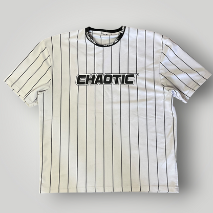 FSBN "Chaotic" Y2K Lettered Striped Jersey T-Shirt
