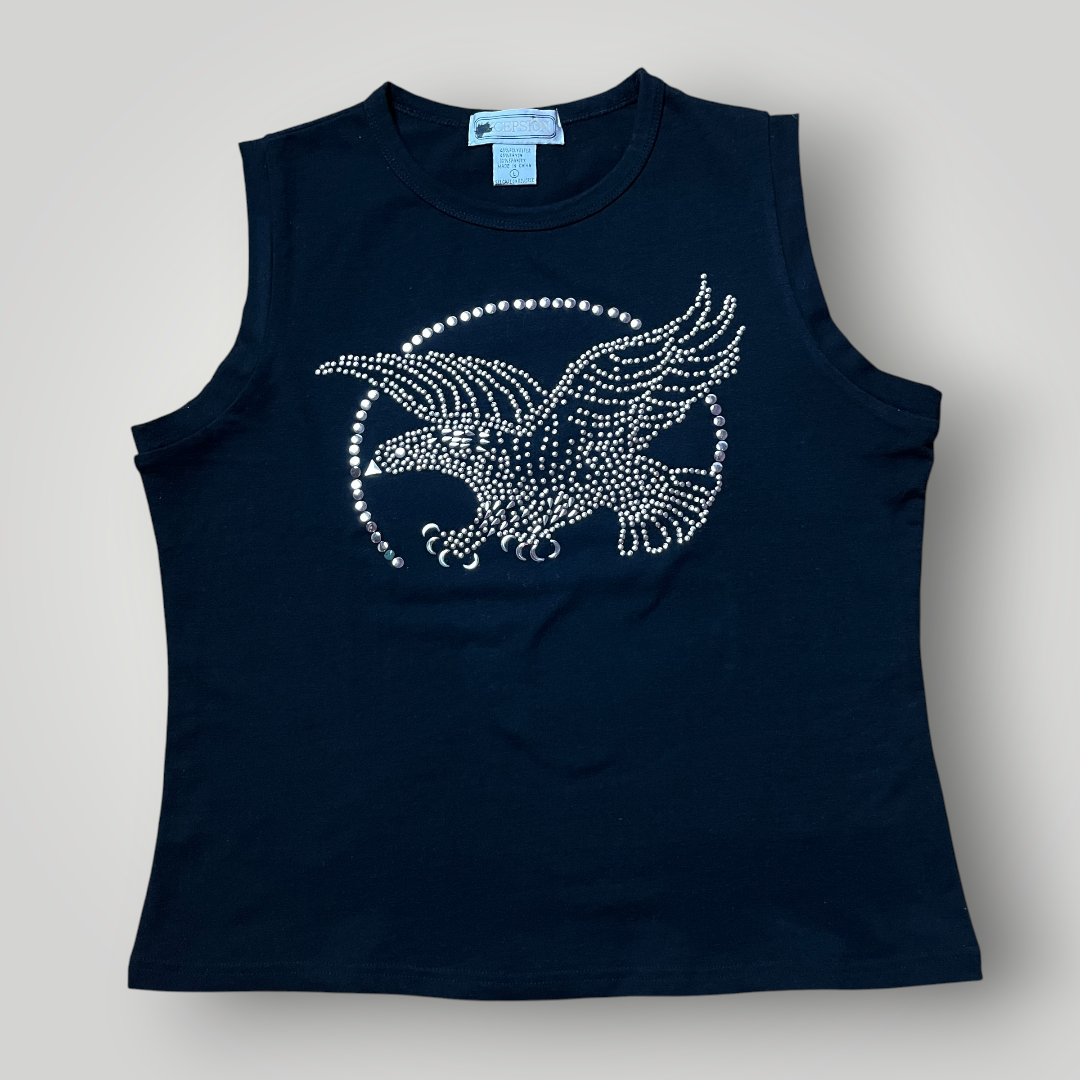 Xcepsion Vintage 2000's Y2K Studded Rhinestud Graphic Tank Top (Дамско)