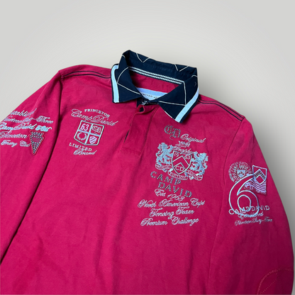 Camp David Limited Edition Y2K Biker Luxury Embroidered Long Sleeve Polo Shirt