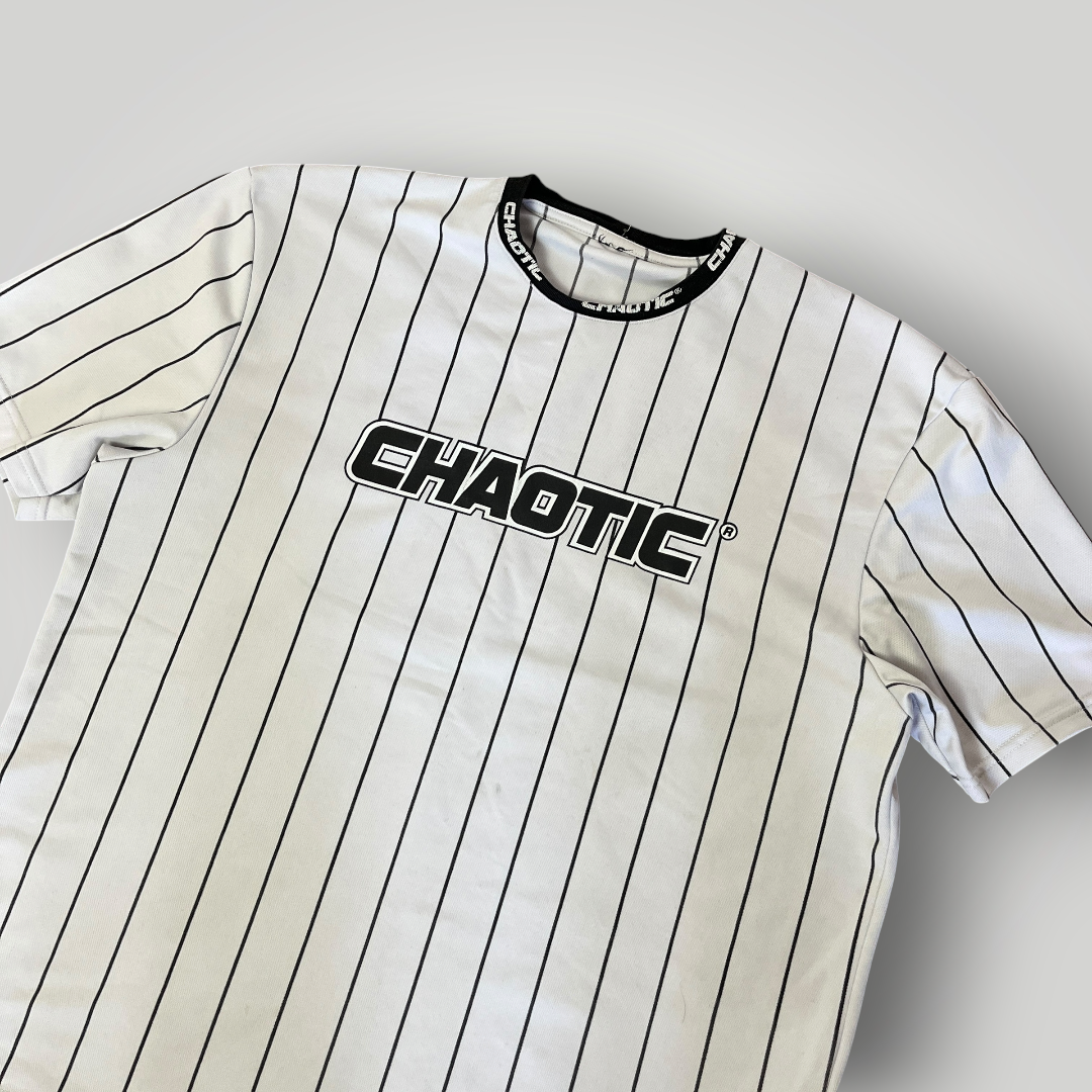 FSBN "Chaotic" Y2K Lettered Striped Jersey T-Shirt
