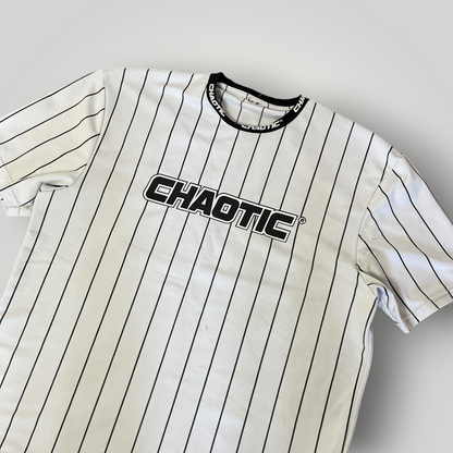 FSBN "Chaotic" Y2K Lettered Striped Jersey T-Shirt