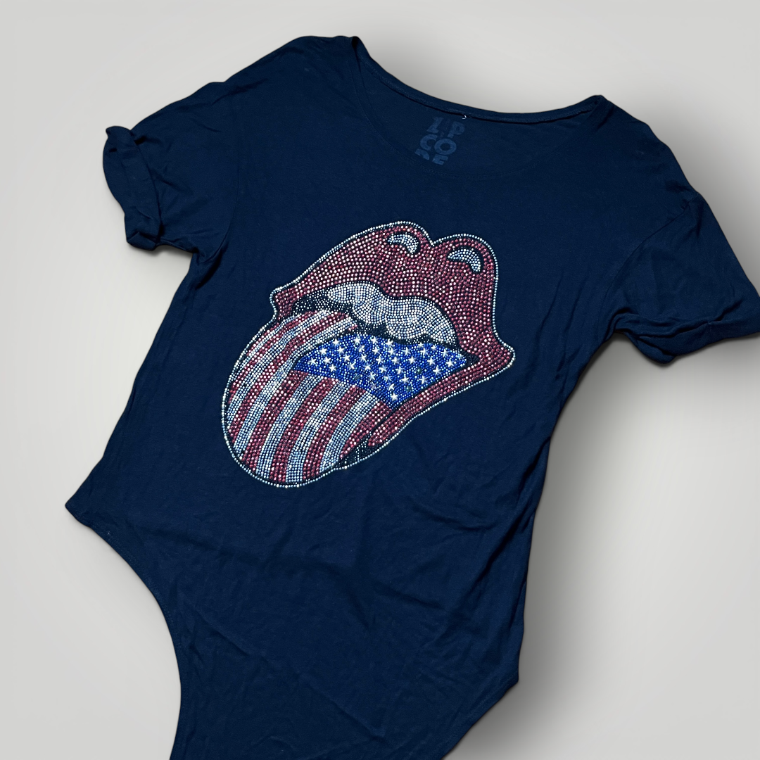 The Rolling Stones 2015 Side-Tie Y2K Rhinestone Graphic T-Shirt !RARE! (Дамско)