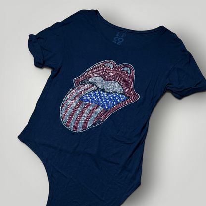 The Rolling Stones 2015 Side-Tie Y2K Rhinestone Graphic T-Shirt !RARE! (Дамско)