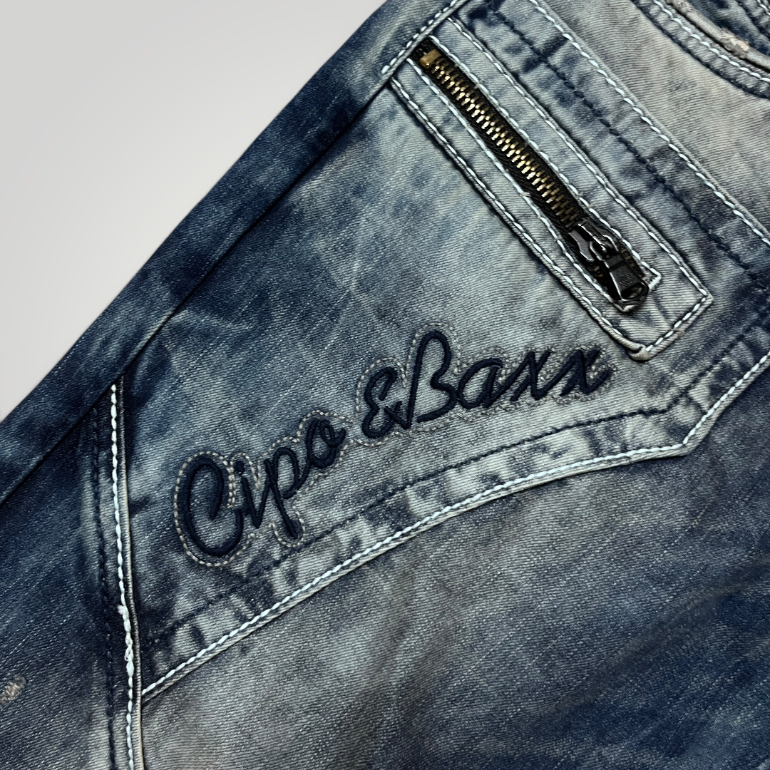 CIPO & BAXX Vintage 2000's Embroidered Y2K "Magic of Denim" Y2K Biker Heavy Cotton Faded Jeans