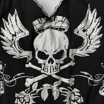 Kimikal Gothic Y2K Graphic Silver Skull Rhinestones Corset Top (Дамско)