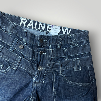 Rainbow Y2K Flared Custom Tripple Waist Leather Jeans