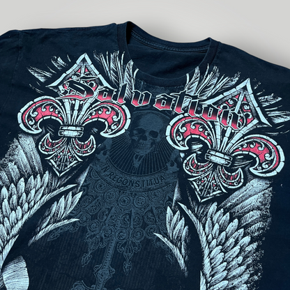Salvation Vintage 2000's Y2K Cyber Goth Grunge Heavy Cotton Tubular Knit Affliction Style Graphic T-Shirt