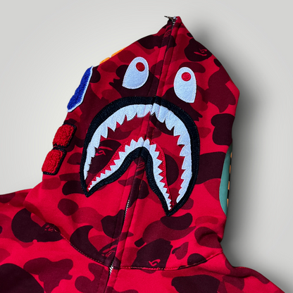 BAPE (A Bathing Ape) Color Camo Red Shark Full-Zip Hoodie (Replica)