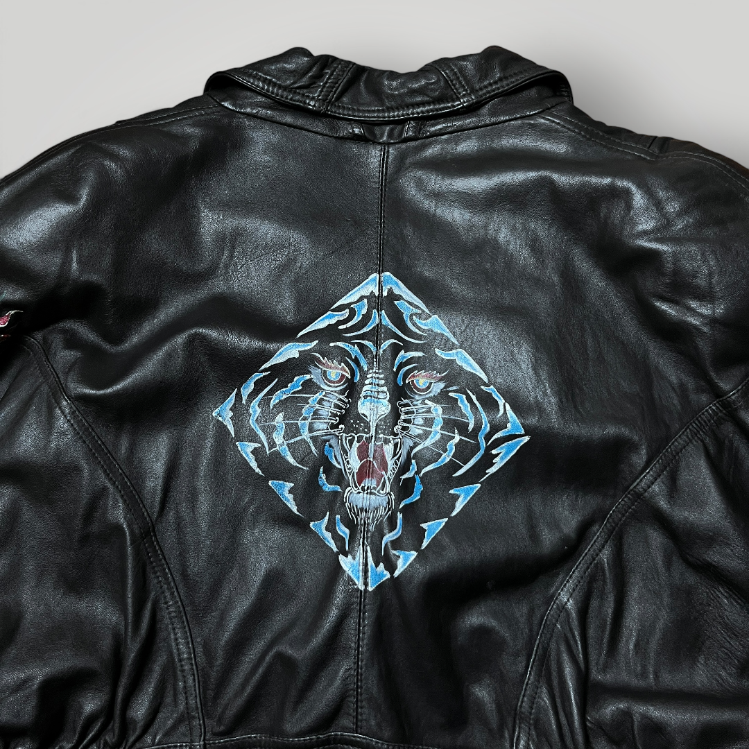 Clan Rome Archive Made in Italy Vintage 80's Japanese Style Dragon Graphic Leather Biker Jacket !RARE!