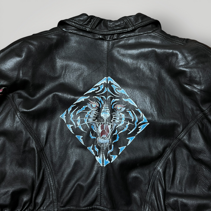 Clan Rome Archive Made in Italy Vintage 80's Japanese Style Dragon Graphic Leather Biker Jacket !RARE!