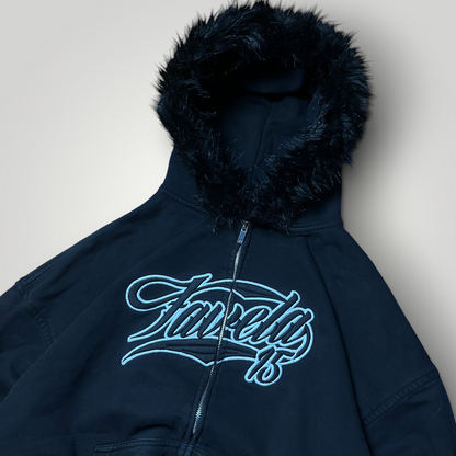 Favela Y2K Skater Baggy Faded Grunge Hip-Hop Emo Heavy Cotton Embroidered Zip-Up Fur Hoodie