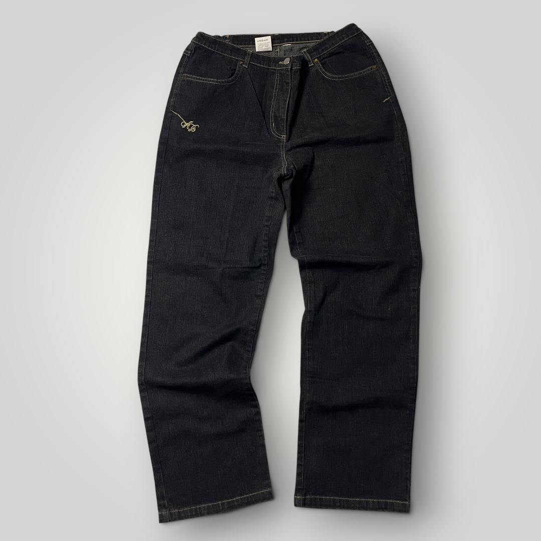 Apple Bottom ls Vintage 2000's Y2K Hip-Hop Embroidered Heavy Cotton Black Baggy Jeans (Дамско) (Rep)