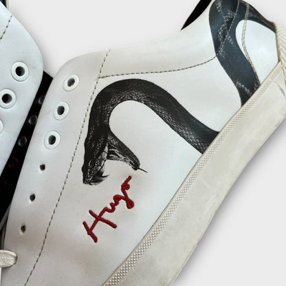 HUGO BOSS White Snake Leather Sneakers