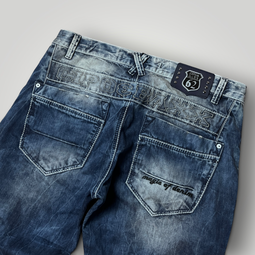 CIPO & BAXX Vintage 2000's Embroidered Y2K "Magic of Denim" Y2K Biker Heavy Cotton Faded Jeans