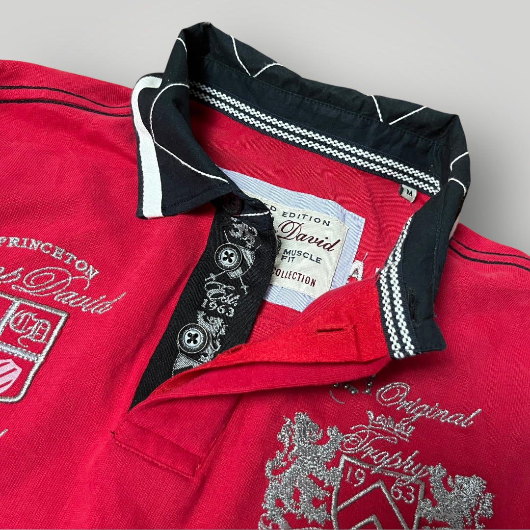 Camp David Limited Edition Y2K Biker Luxury Embroidered Long Sleeve Polo Shirt