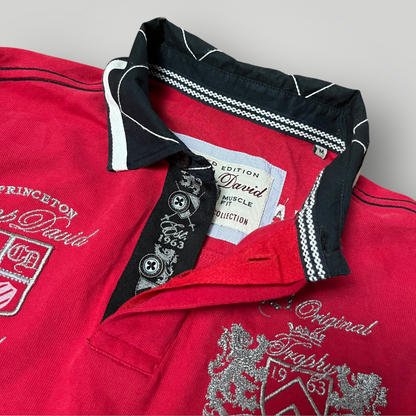 Camp David Limited Edition Y2K Biker Luxury Embroidered Long Sleeve Polo Shirt