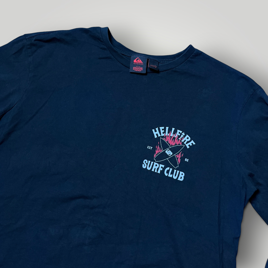 Quiksilver x Stranger Things "Hellfire Surf Club" Y2K Graphic Long Sleeve Shirt