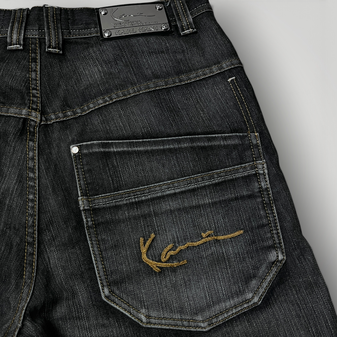 Karl Kani Vintage 2000's "Double Pocket" Wave Stitch Heavy Cotton Y2K Hip-Hop Denim Jorts
