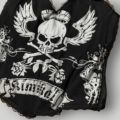 Kimikal Gothic Y2K Graphic Silver Skull Rhinestones Corset Top (Дамско)