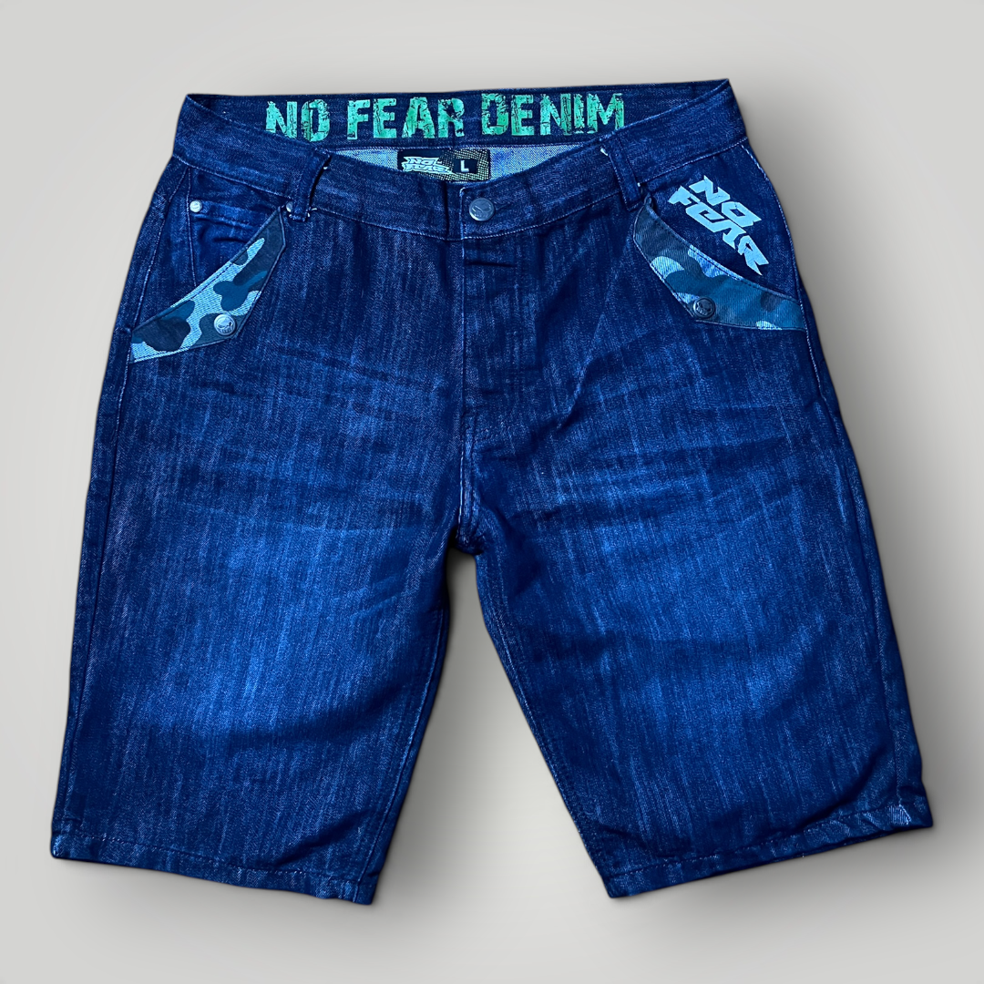 No Fear Vintage 2000's Y2K Hip-Hop Camo Skull Denim Jorts