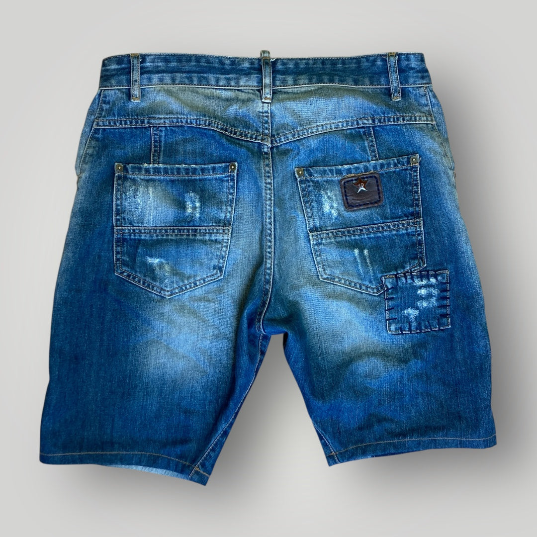 Dsquared2 Vintage Distressed Patchwork Denim Shorts Button Fly