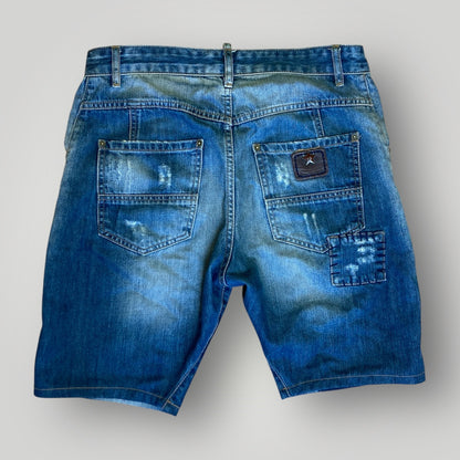 Dsquared2 Vintage Distressed Patchwork Denim Shorts Button Fly