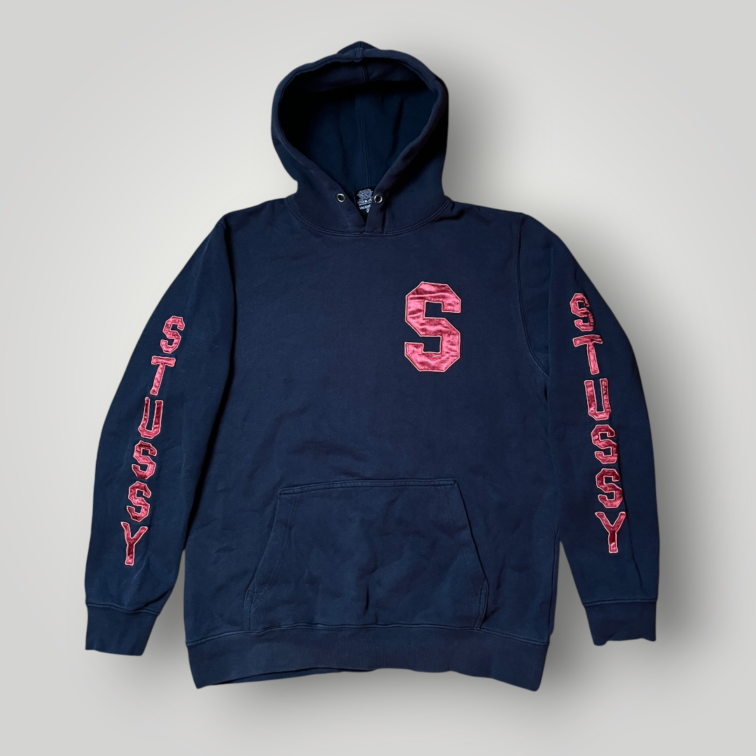 Stussy Vintage 1998/2002 Collegiate "S" Sleeve Spellout Heavy Cotton Y2K Skater Hoodie