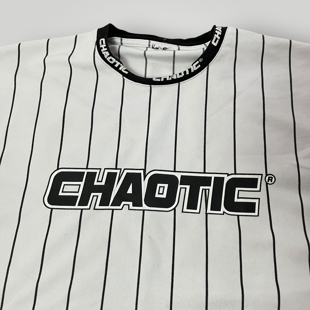 FSBN "Chaotic" Y2K Lettered Striped Jersey T-Shirt