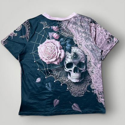 Rose Dust Grey Skull Y2K All Over Print Graphic T-Shirt