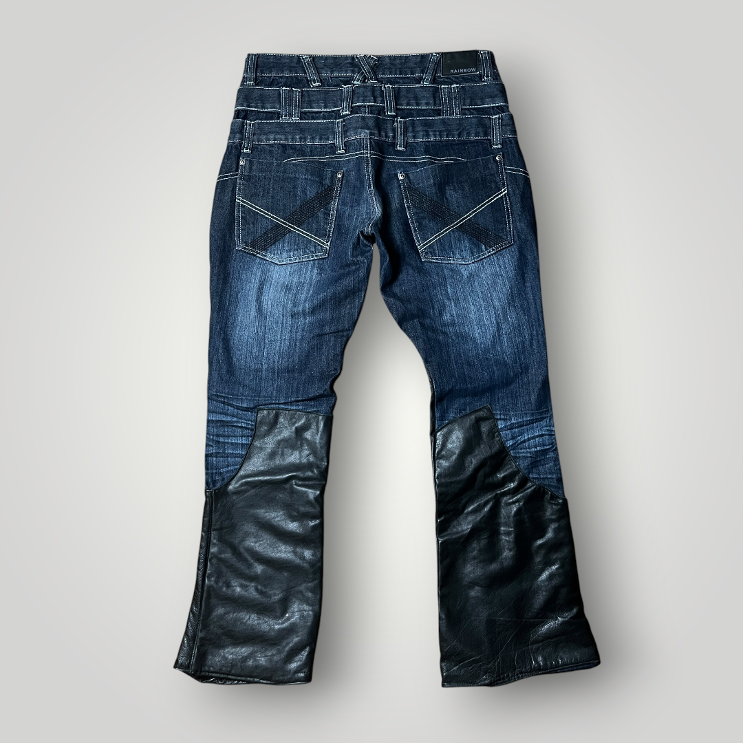 Rainbow Y2K Flared Custom Tripple Waist Leather Jeans