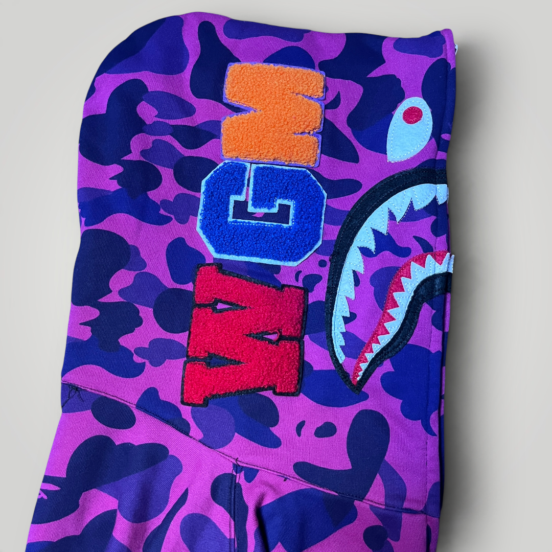 BAPE (A Bathing Ape) Color Camo Purple Shark Full Zip Hoodie (Replica)