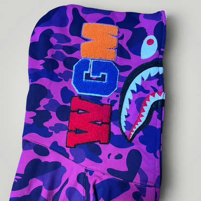 BAPE (A Bathing Ape) Color Camo Purple Shark Full Zip Hoodie (Replica)