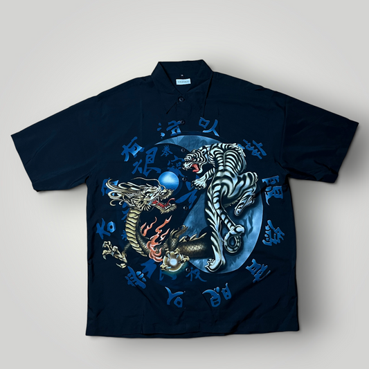 Clockhouse Y2K Japanese Style Graphic Button Up Shirt