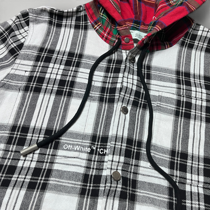 "OFF-WHITE" Hooded Check Flannel Heavy Cotton Shirt Jacket 2018 (Replica)