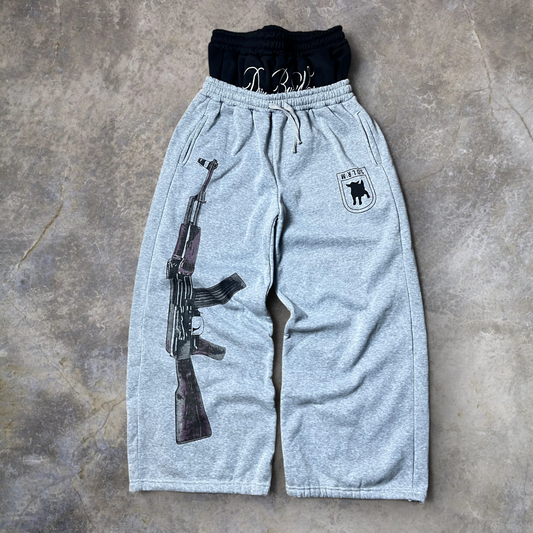 Driven By War Double Waist Y2K Hip-Hop Graphic Baggy Sweat Pants