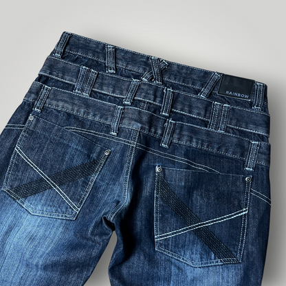 Rainbow Y2K Flared Custom Tripple Waist Leather Jeans