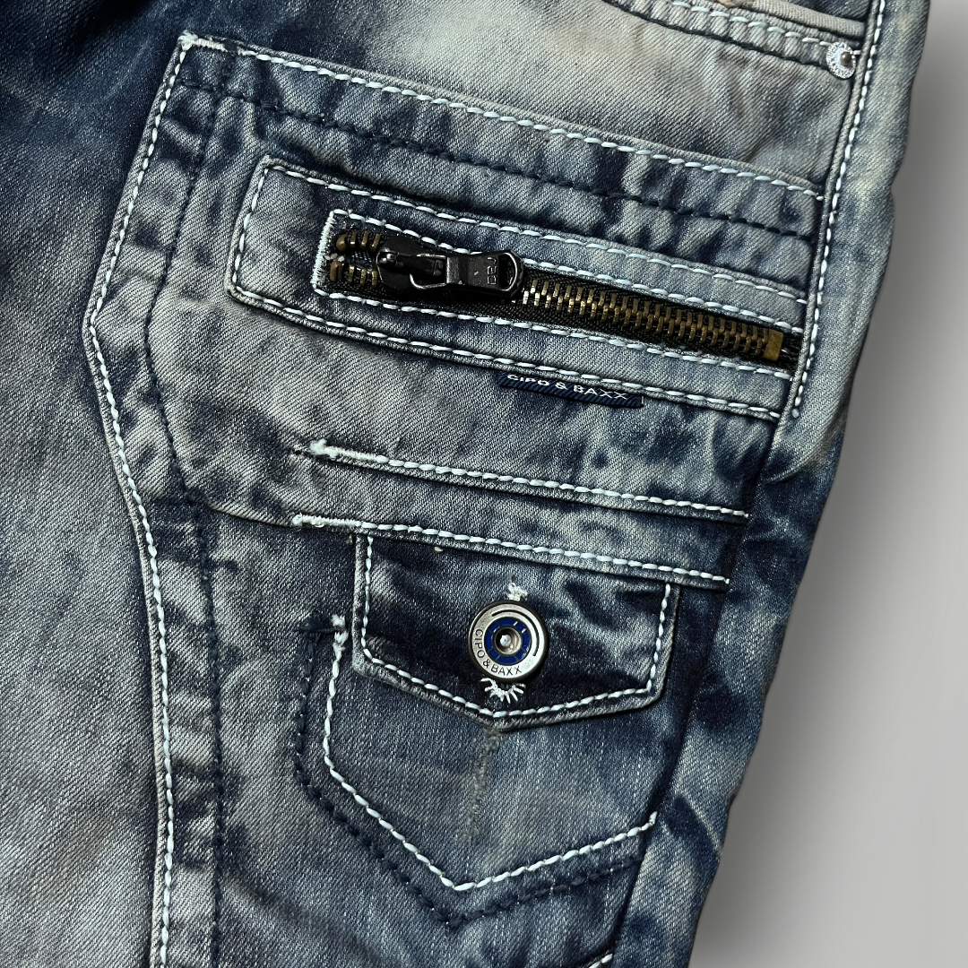 CIPO & BAXX Vintage 2000's Embroidered Y2K "Magic of Denim" Y2K Biker Heavy Cotton Faded Jeans
