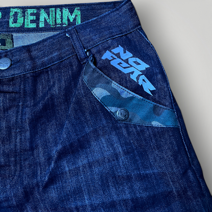 No Fear Vintage 2000's Y2K Hip-Hop Camo Skull Denim Jorts