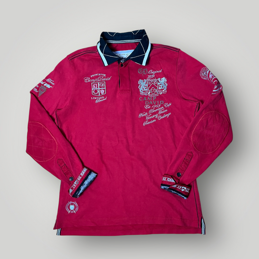 Camp David Limited Edition Y2K Biker Luxury Embroidered Long Sleeve Polo Shirt