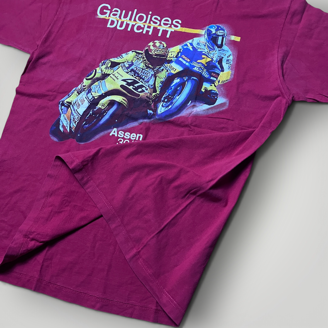 Moto GP Vintage 2000's Y2K Valentino Rossi #46 vs Max Biaggi Heavy Cotton Tubular Knit Y2K Racing Graphic T-Shirt