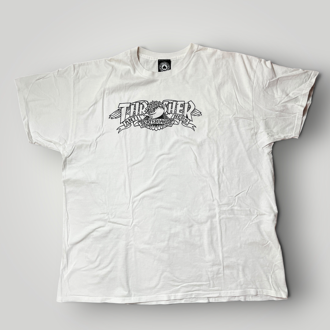 Thrasher x Anti Hero Mag Banner Heavy Cotton Tubular Knit Graphic Skater T-Shirt