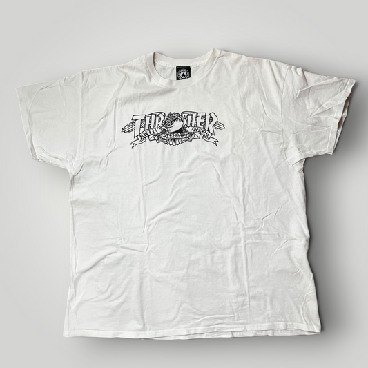 Thrasher x Anti Hero Mag Banner Heavy Cotton Tubular Knit Graphic Skater T-Shirt