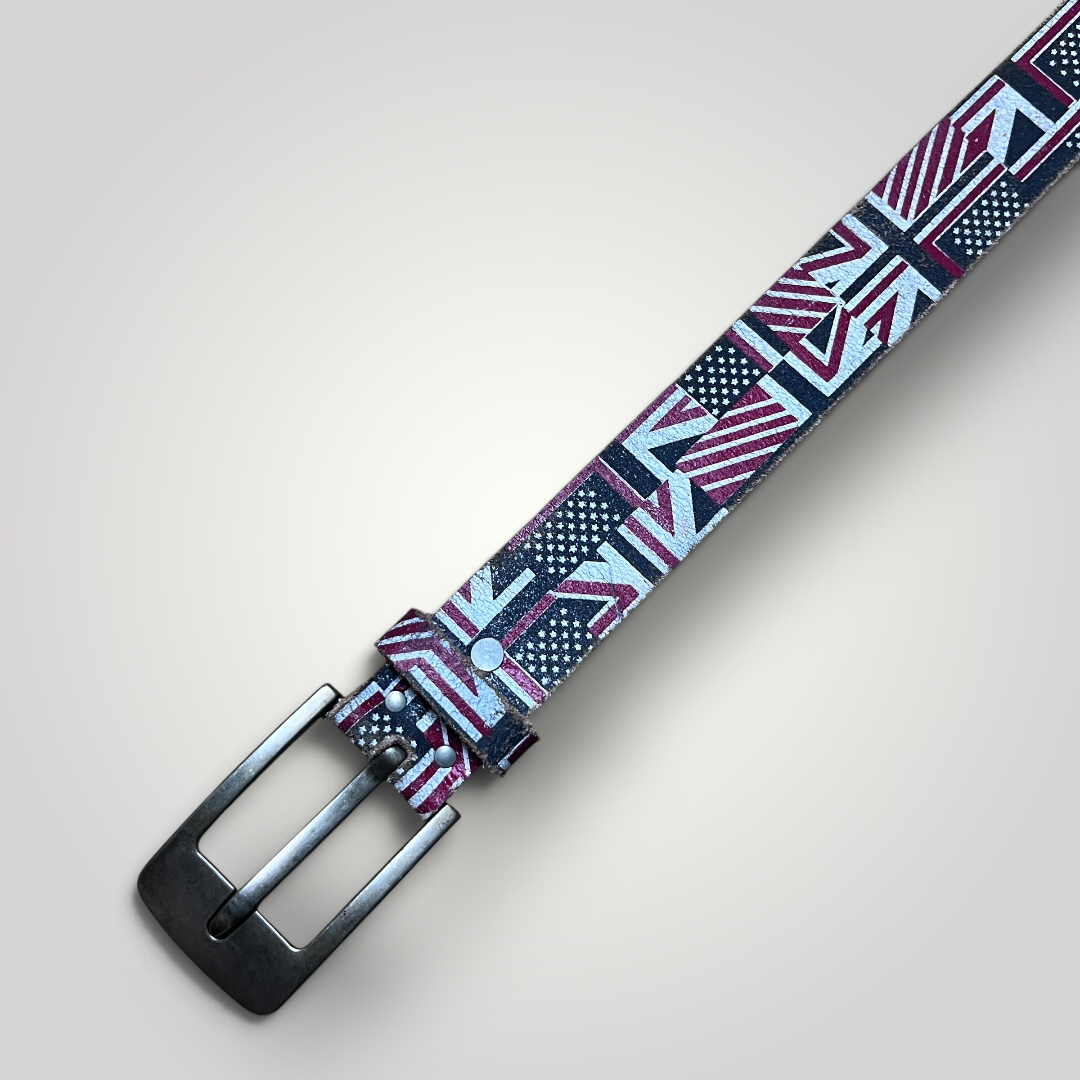 Vintage Y2K 2000's USA UK Pattern High Quality Leather Belt