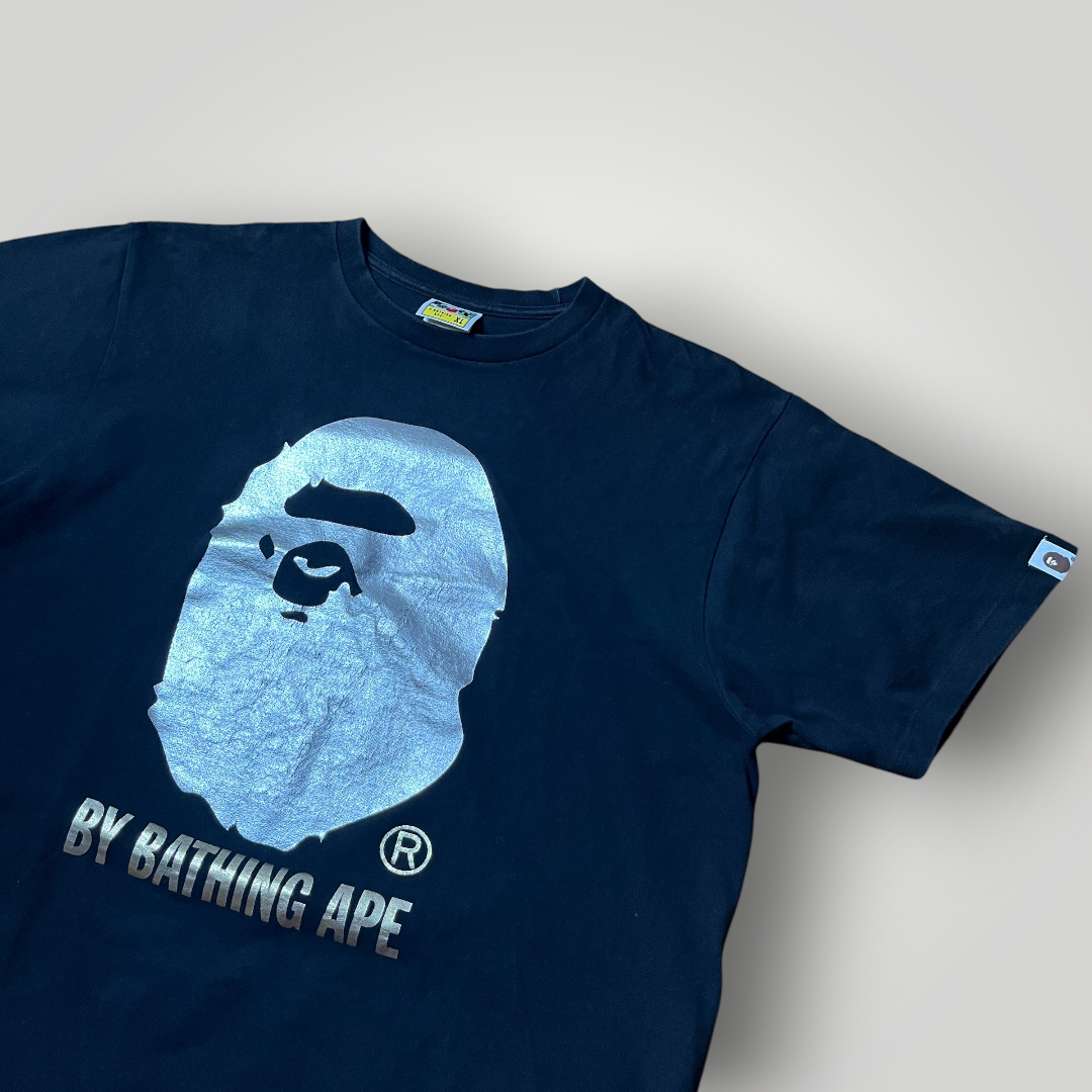 BAPE A Bathing Ape "Silver Foil Big Ape Head Tee" 2012 Single Stitch Tubular Knit Heavy Cotton Graphic T-Shirt