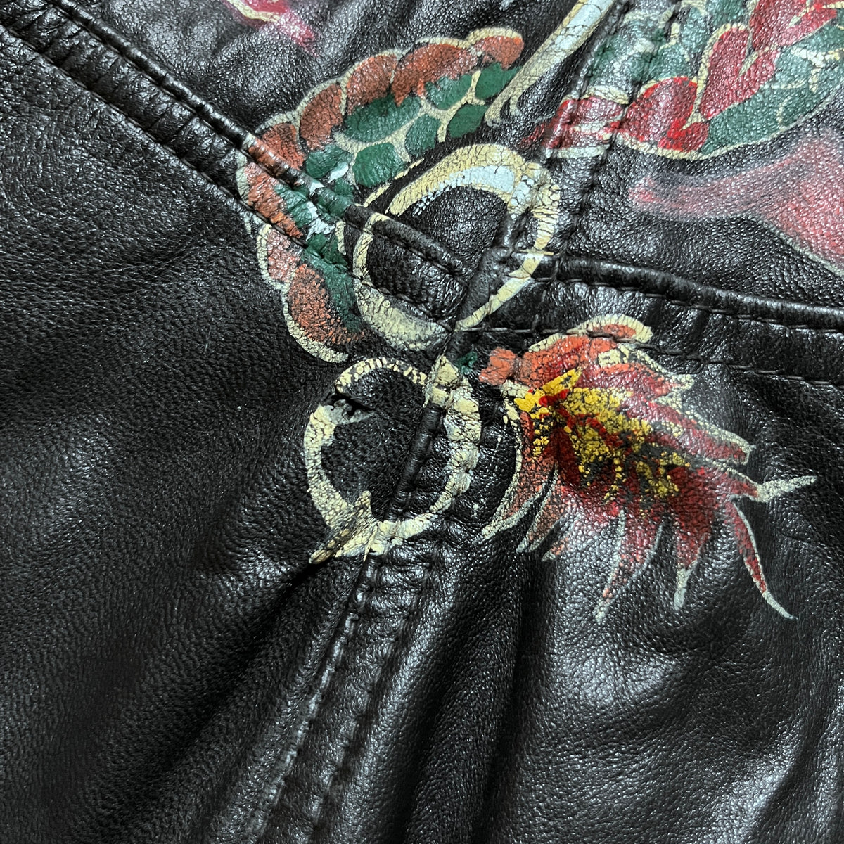Clan Rome Archive Made in Italy Vintage 80's Japanese Style Dragon Graphic Leather Biker Jacket !RARE!